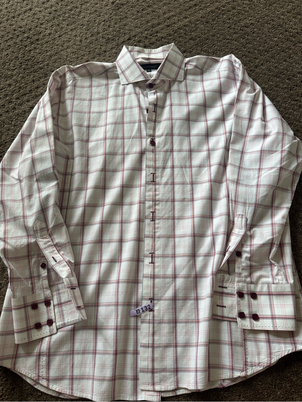 Men's White Dress Shirt with Red Windowpane Grid size 5